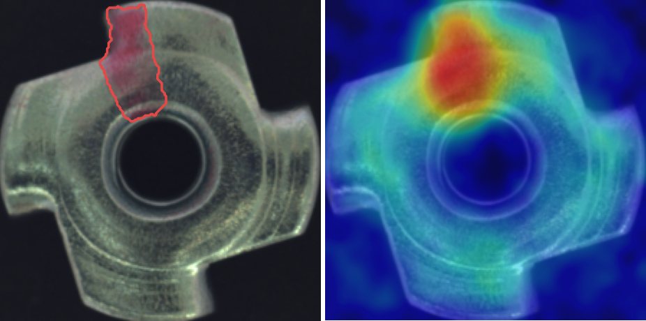 Parts with defects and the heatmaps DefectScope uses to pinpoint them