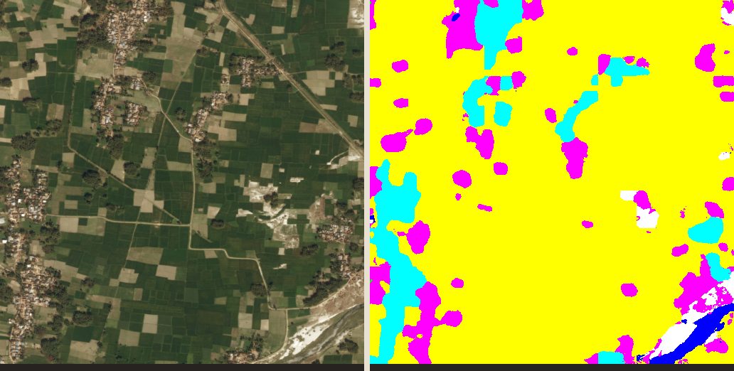 Satellite image beside the land-cover map MapWise produces from it